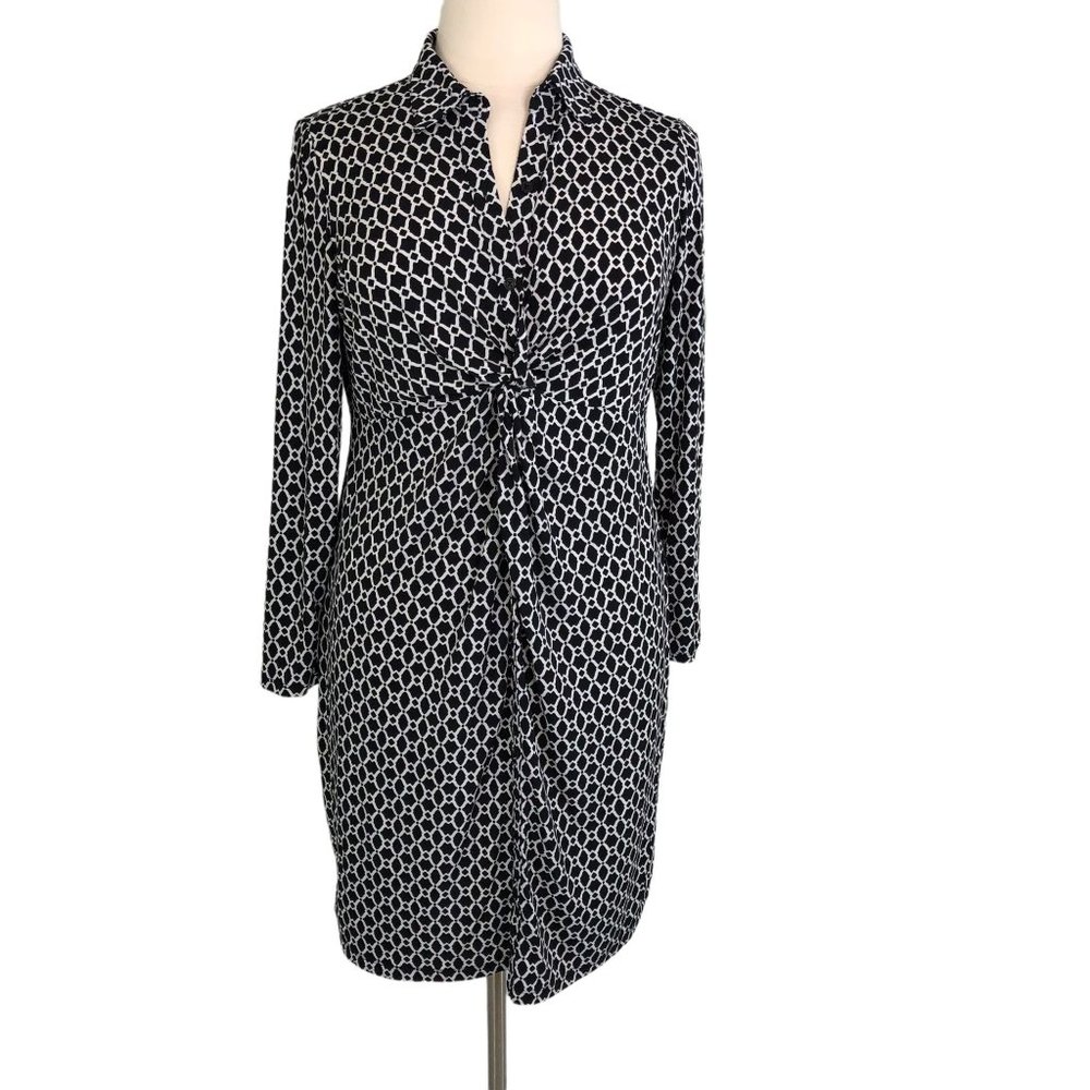 Motherhood Maternity Slinky Shift Dress Knee Length Long Sleeves Collar V Neck